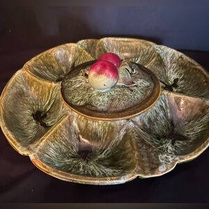 California Pottery Chip & Dip Serving Tray Apple Vintage